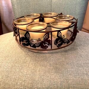 Butterfly Tea Light Candle Holder Centerpiece | Metal & Glass | Holds 6 Candles
